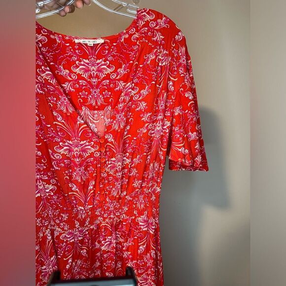 Abel the Label V Neck BOHO Maxi Dress Floral Short Sleeve Smocked High Low sz M - Picture 6 of 6